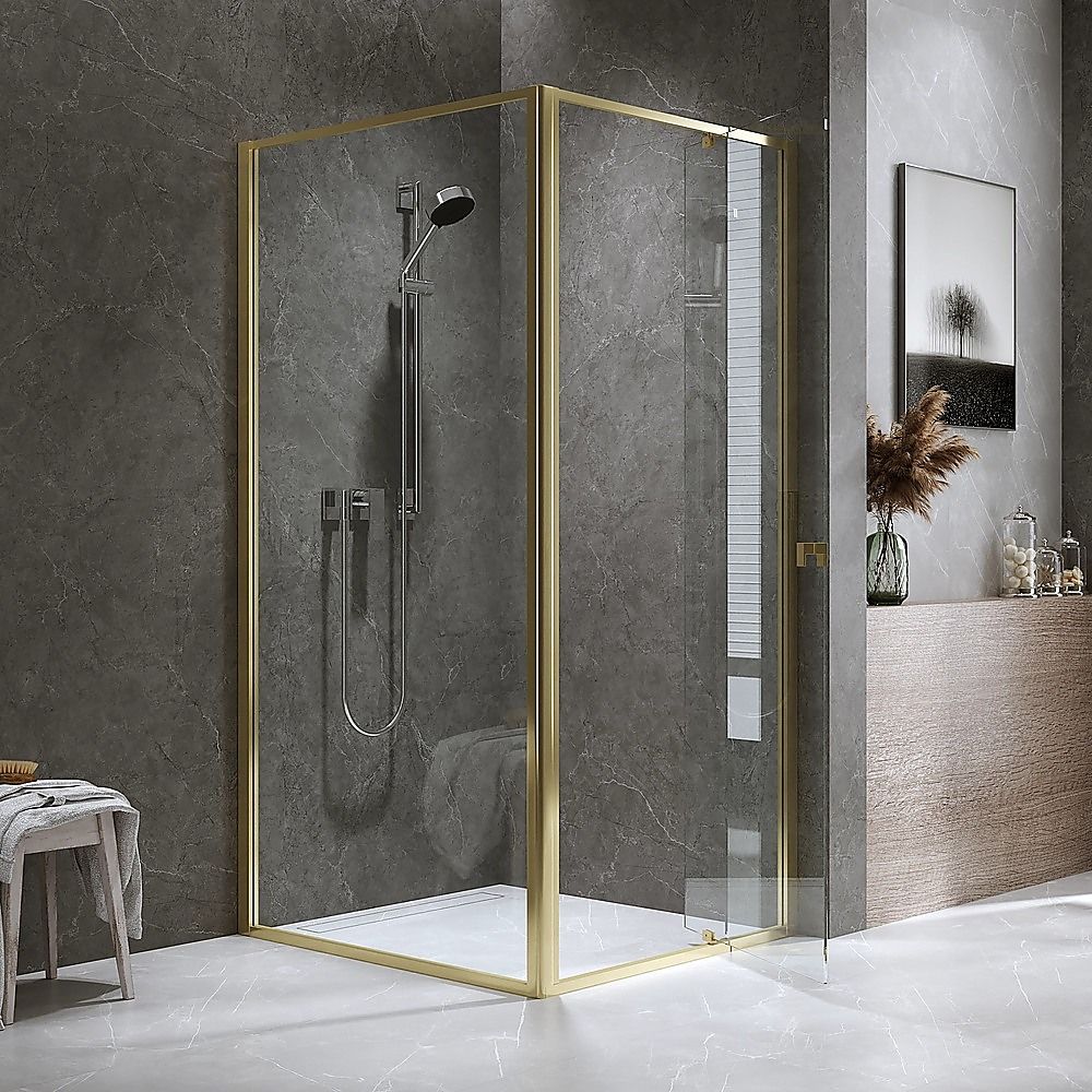 Adjustable Semi Frameless Shower Screen 82-90cm x 98-101cm With Gold Hardware For Modern Bathrooms