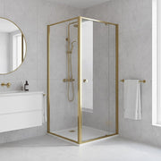 Adjustable Semi Frameless Shower Screen 82-90cm x 98-101cm With Gold Hardware For Modern Bathrooms