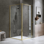 Adjustable Semi Frameless Shower Screen 82-90cm x 98-101cm With Gold Hardware For Modern Bathrooms