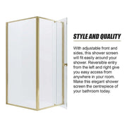 Adjustable Semi Frameless Shower Screen 82-90cm x 98-101cm With Gold Hardware For Modern Bathrooms