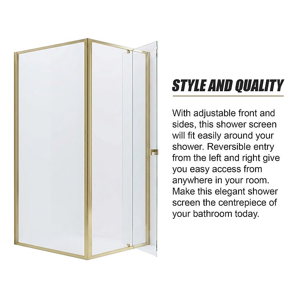Adjustable Semi Frameless Shower Screen 82-90cm x 98-101cm With Gold Hardware For Modern Bathrooms