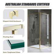 Adjustable Semi Frameless Shower Screen 82-90cm x 98-101cm With Gold Hardware For Modern Bathrooms