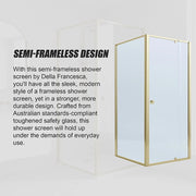 Adjustable Semi Frameless Shower Screen 82-90cm x 98-101cm With Gold Hardware For Modern Bathrooms