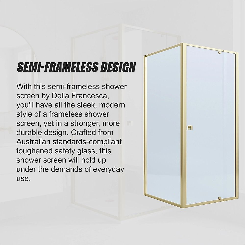 Adjustable Semi Frameless Shower Screen 82-90cm x 98-101cm With Gold Hardware For Modern Bathrooms