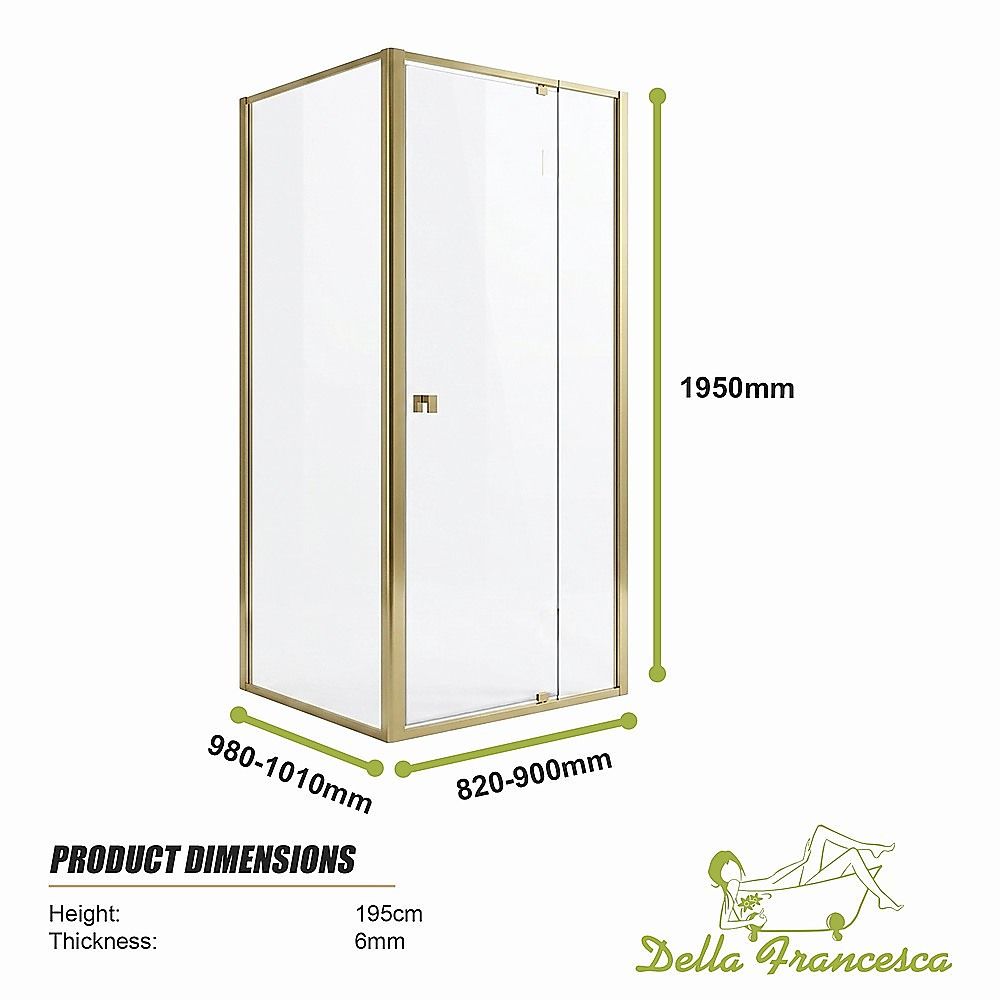 Adjustable Semi Frameless Shower Screen 82-90cm x 98-101cm With Gold Hardware For Modern Bathrooms