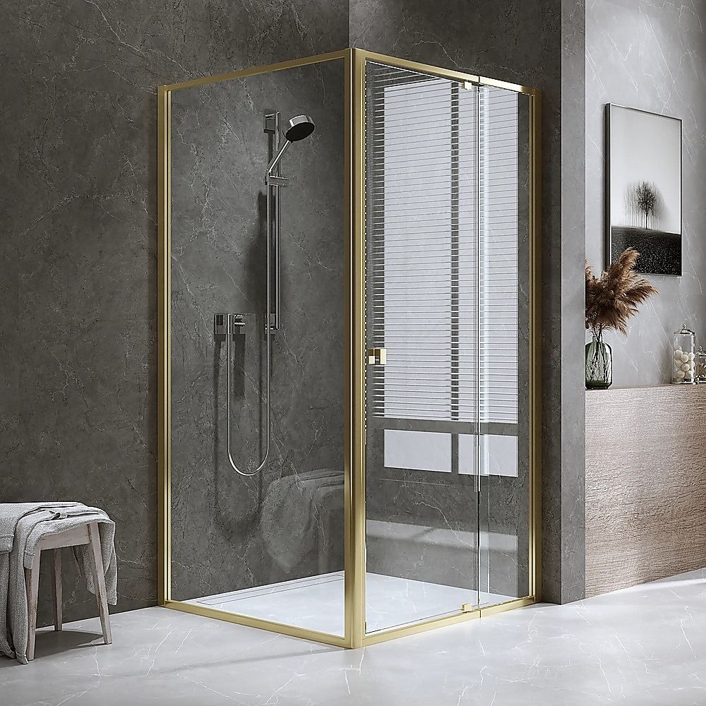 Adjustable Semi Frameless Shower Screen 98-106cm x 98-101cm With Gold Hardware For Modern Bathrooms