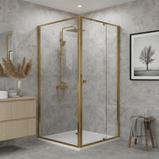 Adjustable Semi Frameless Shower Screen 98-106cm x 98-101cm With Gold Hardware For Modern Bathrooms