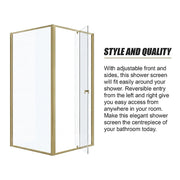 Adjustable Semi Frameless Shower Screen 98-106cm x 98-101cm With Gold Hardware For Modern Bathrooms