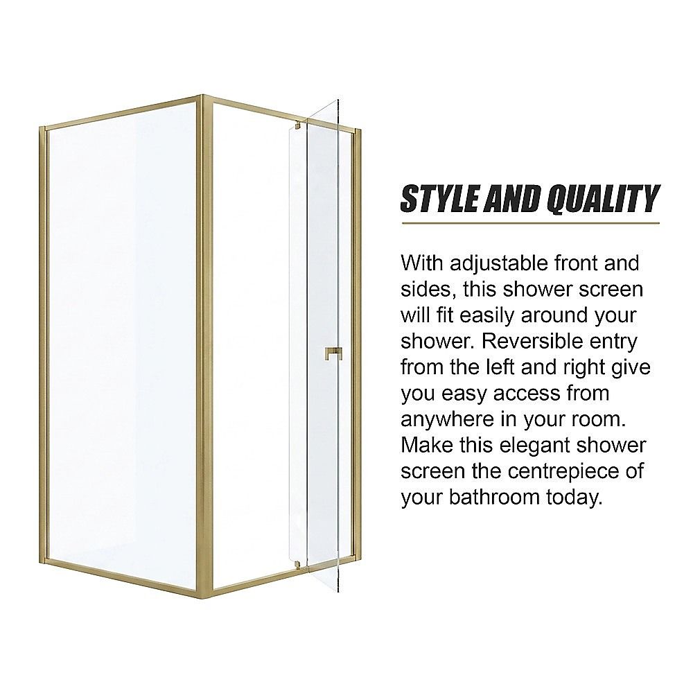 Adjustable Semi Frameless Shower Screen 98-106cm x 98-101cm With Gold Hardware For Modern Bathrooms