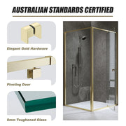 Adjustable Semi Frameless Shower Screen 98-106cm x 98-101cm With Gold Hardware For Modern Bathrooms
