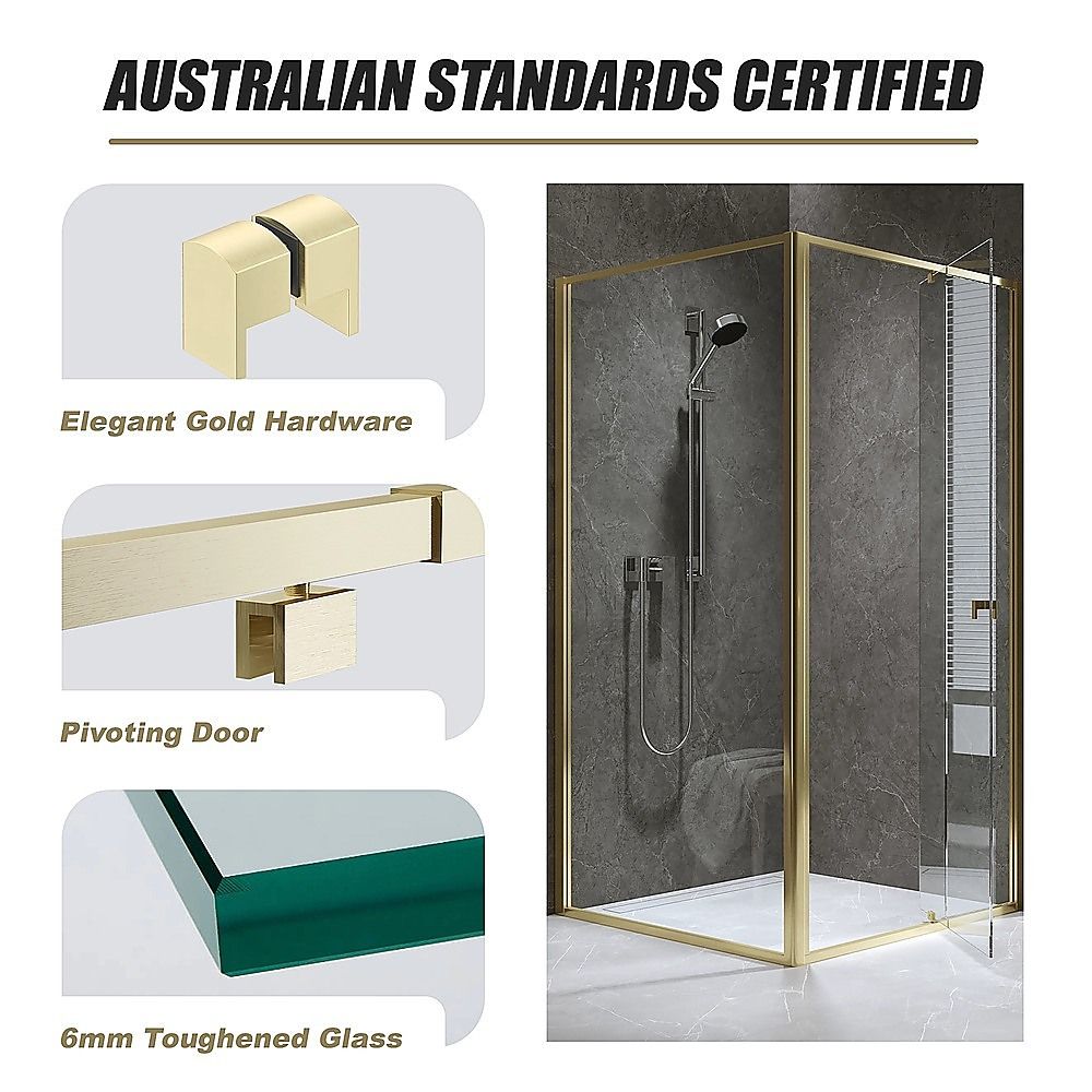 Adjustable Semi Frameless Shower Screen 98-106cm x 98-101cm With Gold Hardware For Modern Bathrooms