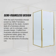 Adjustable Semi Frameless Shower Screen 98-106cm x 98-101cm With Gold Hardware For Modern Bathrooms