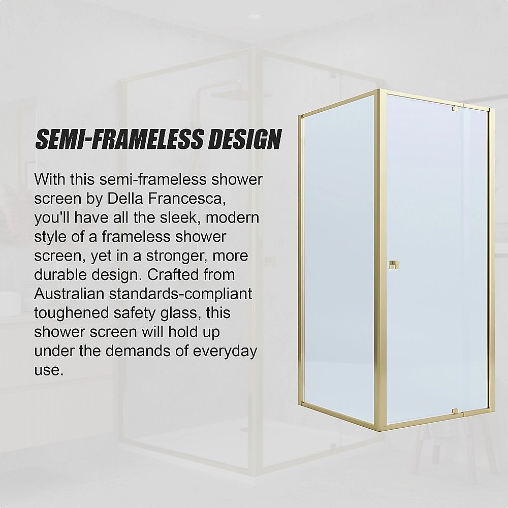 Adjustable Semi Frameless Shower Screen 98-106cm x 98-101cm With Gold Hardware For Modern Bathrooms