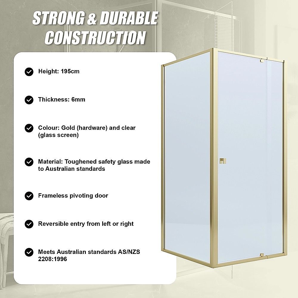 Adjustable Semi Frameless Shower Screen 98-106cm x 98-101cm With Gold Hardware For Modern Bathrooms