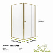 Adjustable Semi Frameless Shower Screen 98-106cm x 98-101cm With Gold Hardware For Modern Bathrooms