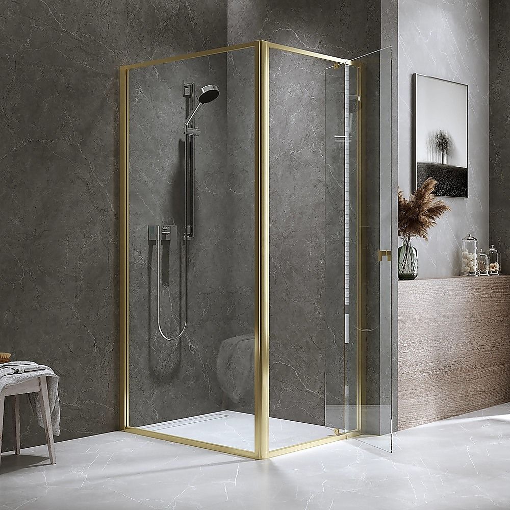 Adjustable Semi Frameless Shower Screen 74-82cm x 98-101cm With Gold Hardware For Modern Bathrooms