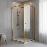 Adjustable Semi Frameless Shower Screen 74-82cm x 98-101cm With Gold Hardware For Modern Bathrooms