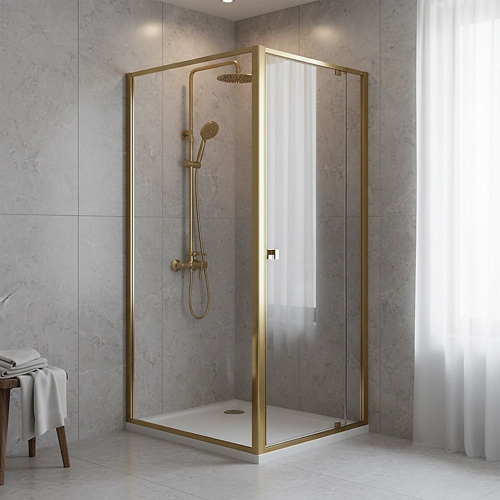 Adjustable Semi Frameless Shower Screen 74-82cm x 98-101cm With Gold Hardware For Modern Bathrooms