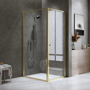 Adjustable Semi Frameless Shower Screen 74-82cm x 98-101cm With Gold Hardware For Modern Bathrooms