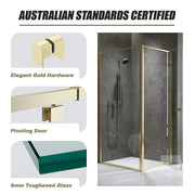 Adjustable Semi Frameless Shower Screen 74-82cm x 98-101cm With Gold Hardware For Modern Bathrooms