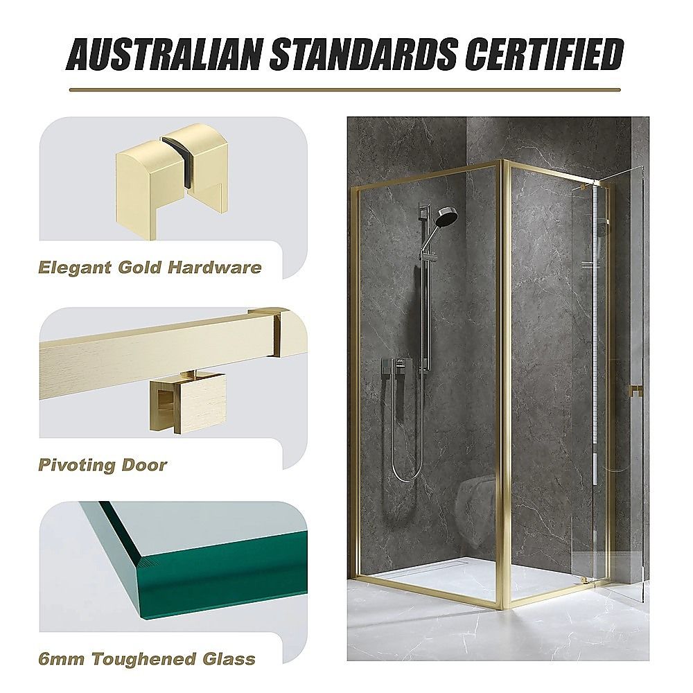 Adjustable Semi Frameless Shower Screen 74-82cm x 98-101cm With Gold Hardware For Modern Bathrooms