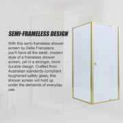 Adjustable Semi Frameless Shower Screen 74-82cm x 98-101cm With Gold Hardware For Modern Bathrooms