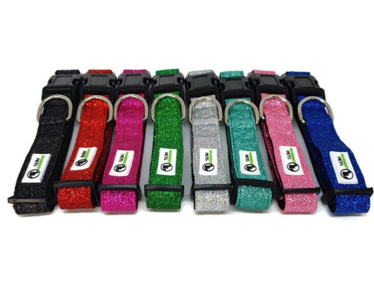 Bling Glitter Overlay Nylon Dog Collar Breakaway Buckle - Moondidley Pets X- Small Turquoise V631-MDPCOLBLIXSTUR