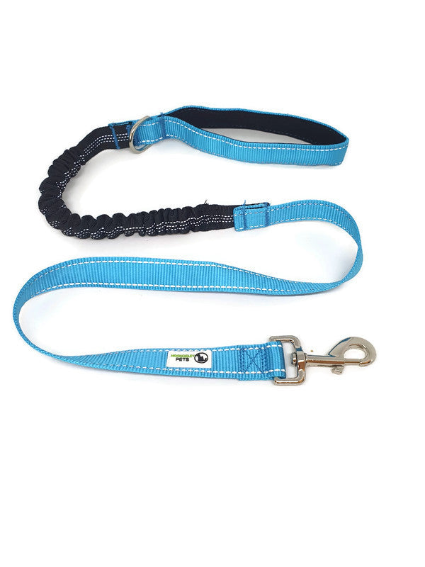 Bungee Dog Lead Nylon w/Reflective Stitching - Moondidley Pets Light Blue V631-MDPLDBUNLBL