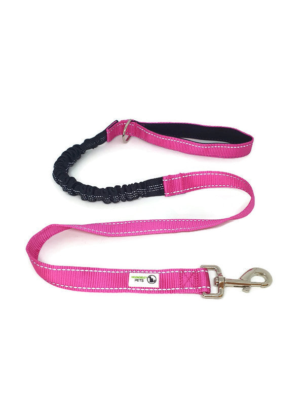 Bungee Dog Lead Nylon w/Reflective Stitching- Moondidley Pets Pink V631-MDPLDBUNPNK