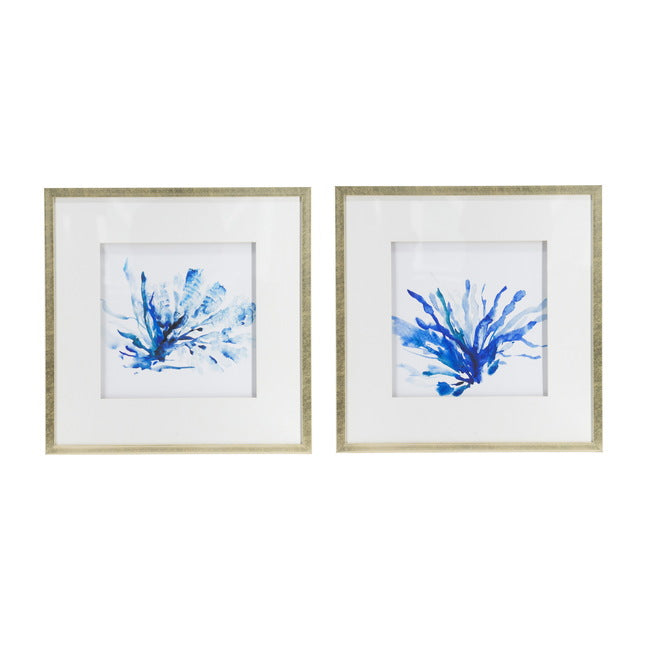 Set of 2 Blue Coral Framed Wall Art Blue 56cm V637-20822