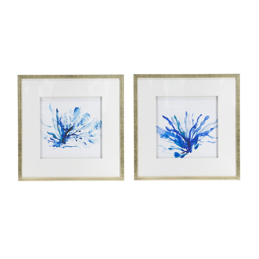 Set of 2 Blue Coral Framed Wall Art Blue 56cm V637-20822