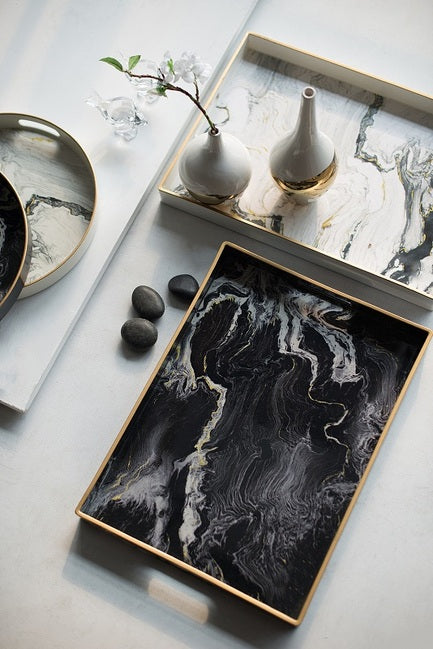 Set 2 Marble Patterned Rectangular Trays 48cm V637-20849