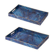 Set 2 Marble Patterned Blue Rectangular Trays 48cm V637-20850