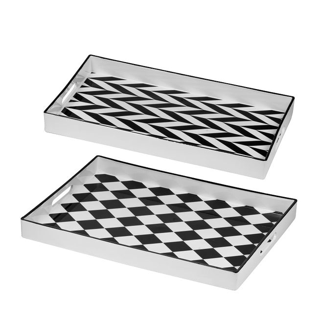 Set 2 Patterned Rectangular Trays 48cm V637-20851