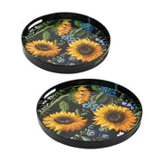 Set 2 Sunflower Decorative Round Trays 45cm V637-20865