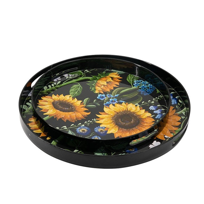 Set 2 Sunflower Decorative Round Trays 45cm V637-20865