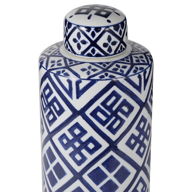 Valora Blue & White Cylinder Jar 35cm V637-20909