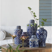 Valora Blue & White Cylinder Jar 35cm V637-20909
