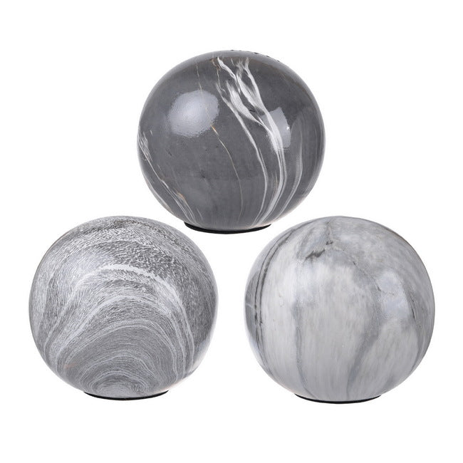 Set 3 Grey Marbleized Balls 10cm V637-20934