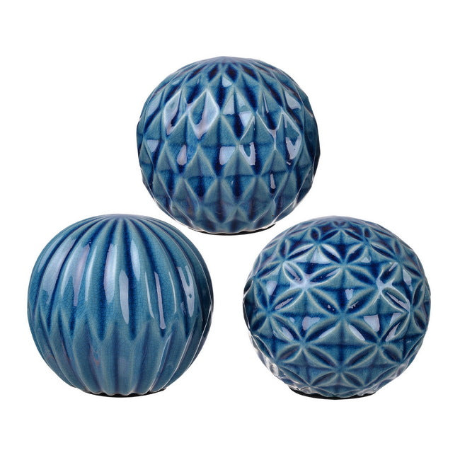 Set 3 Blue Marbleized Balls 10cm V637-20935