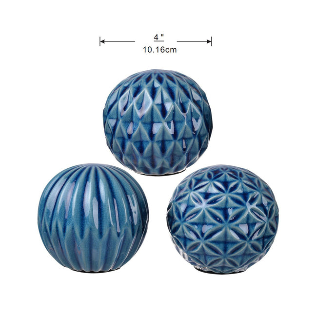 Set 3 Blue Marbleized Balls 10cm V637-20935