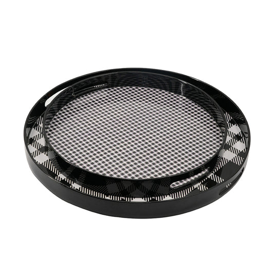 Set 2 Plaid Motif Round Trays 48cm V637-20957