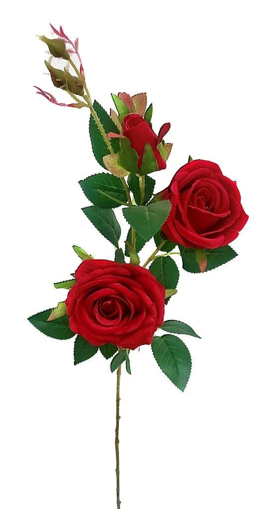 bulk 12 Artificial Red Rose 2 Heads & 1 Bud 91cm V637-AFL18556