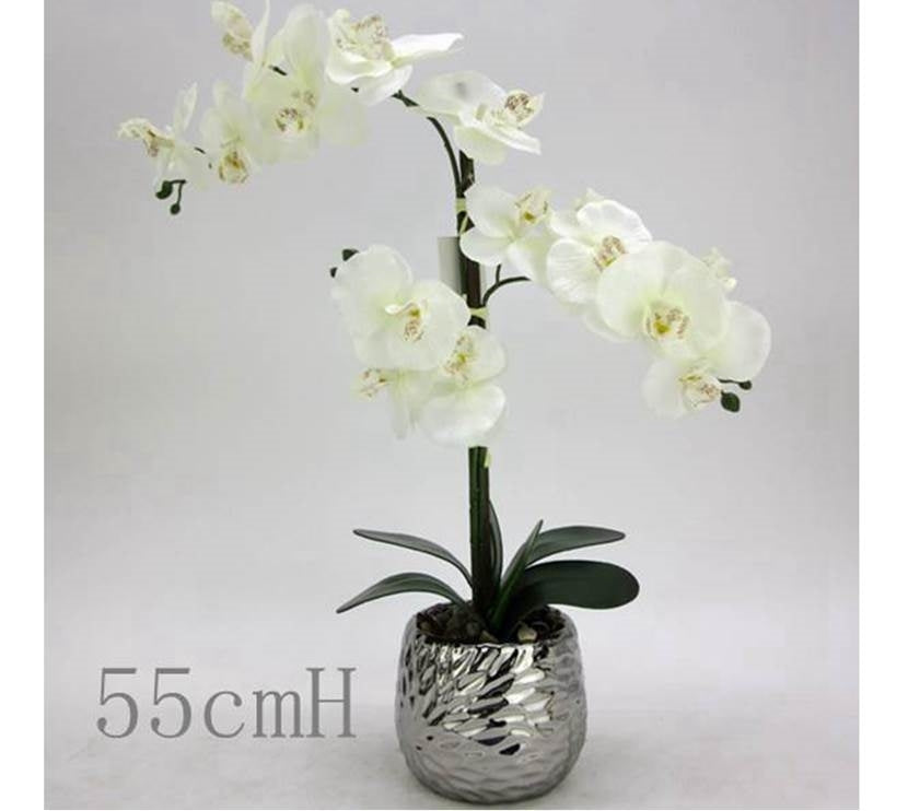 Artificial White Orchid in Silver Pot 56cm V637-AFL23199