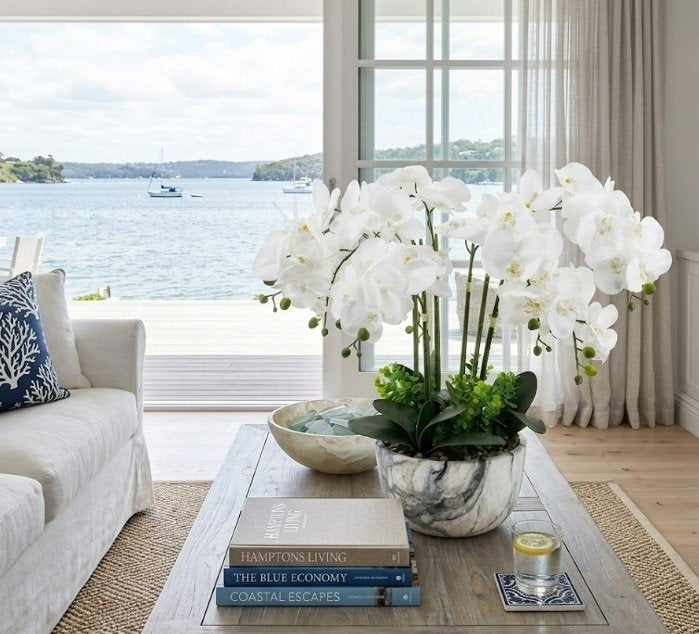 Large White Orchid In Marble Look Pot 64cm V637-AFL24778