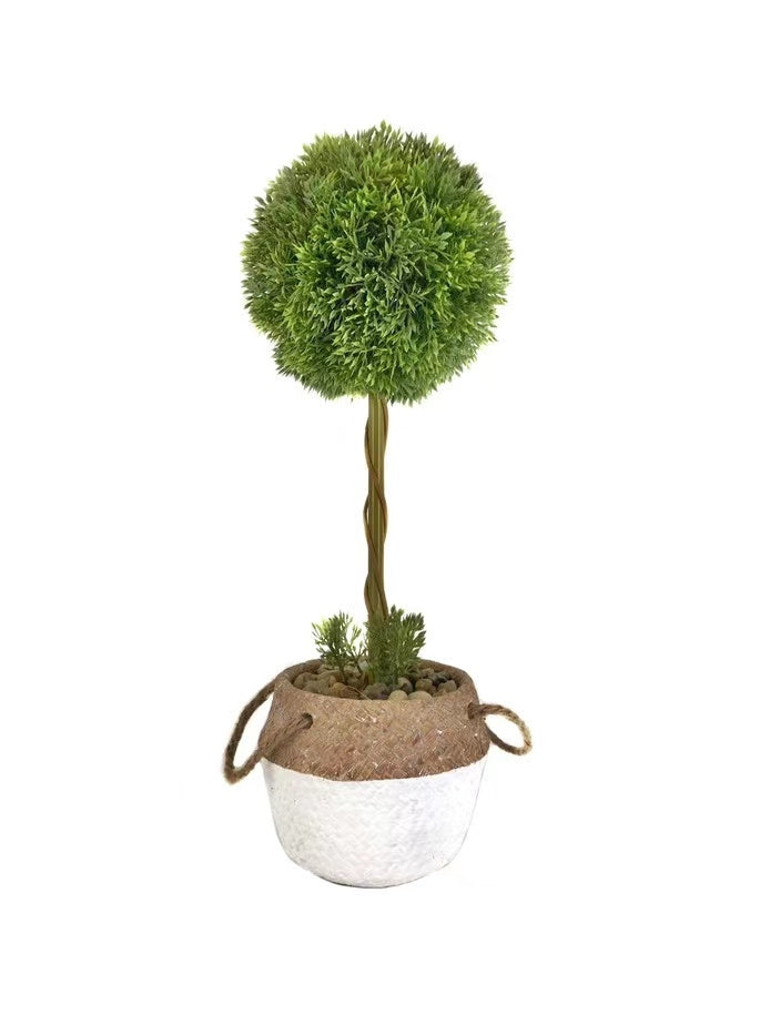 Artificial Single Ball Topiary in Cement Pot 43cm V637-AFL29805