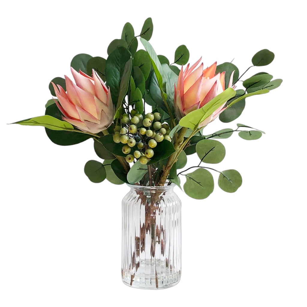 Artificial Protea in Glass Vase 46cm V637-AFL32317