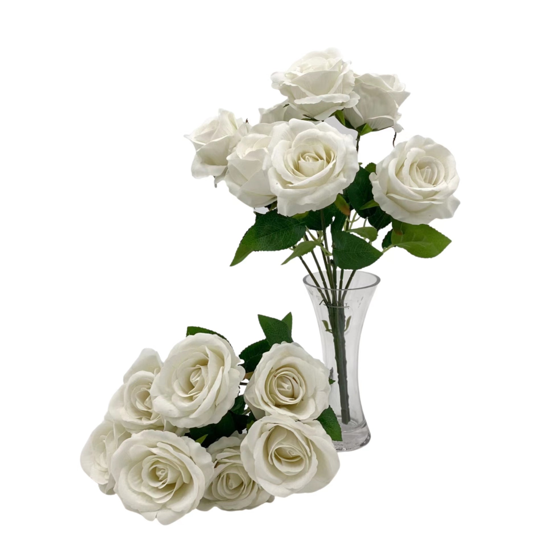 bulk 8 Artificial Rose Bouquet 7 Heads White 10x46cm V637-AFL32487