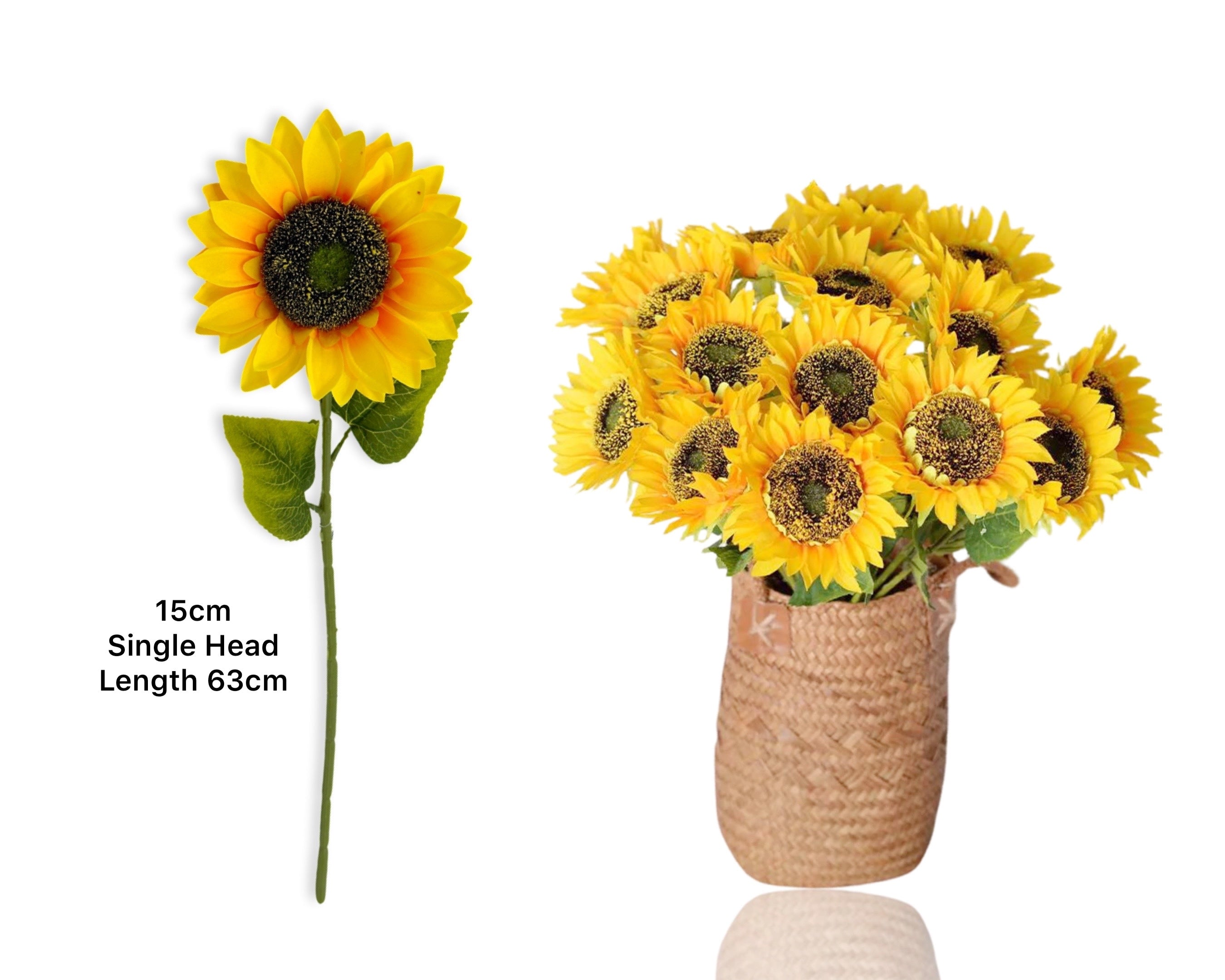 bulk 24 Artificial Sunflower Single Head 63cm V637-AFL32930