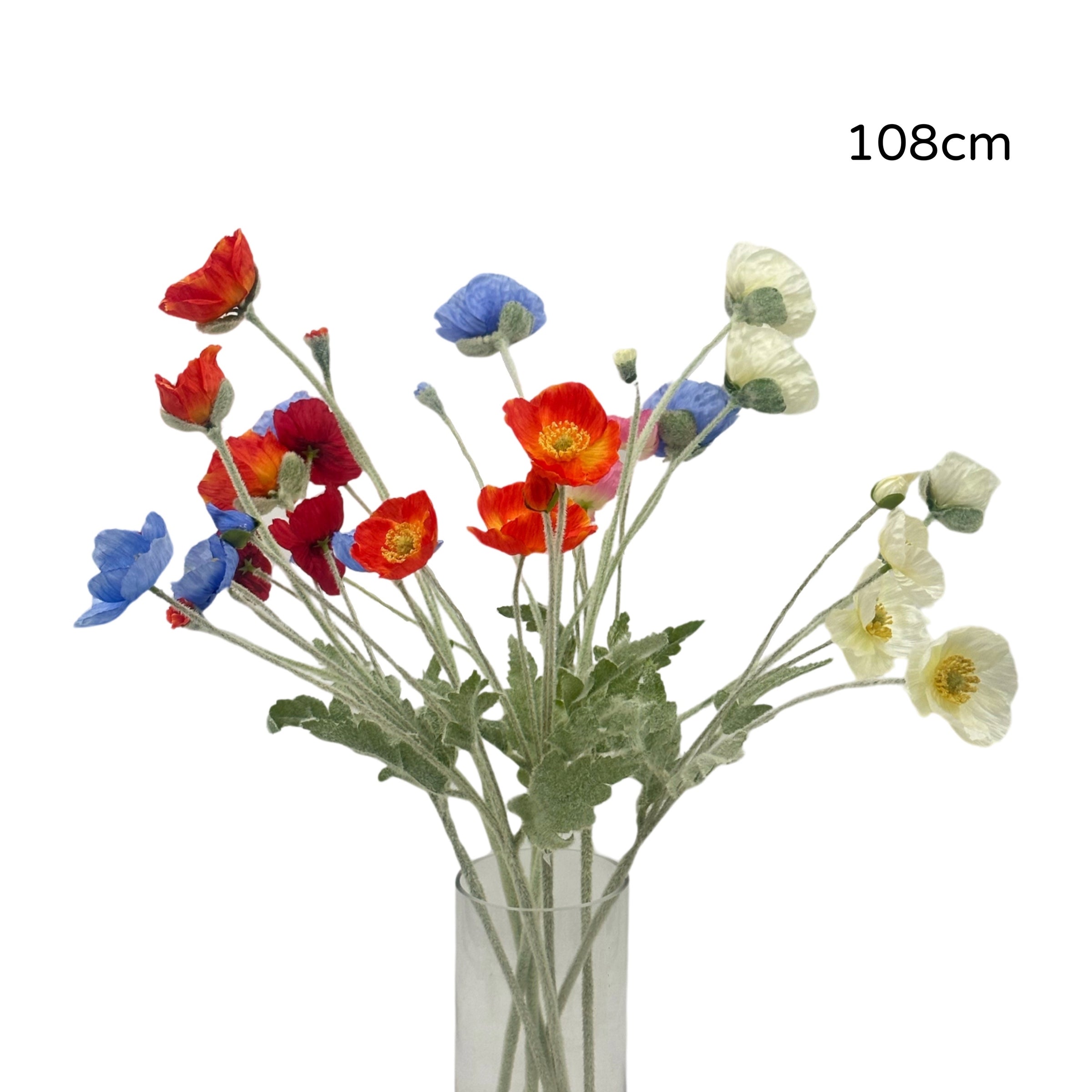 bulk 15 Artificial Poppy Flower Stem 5 Assorted 108cm V637-AFL36441